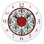 Red Black & White Damask Elegant 10.75" Clock