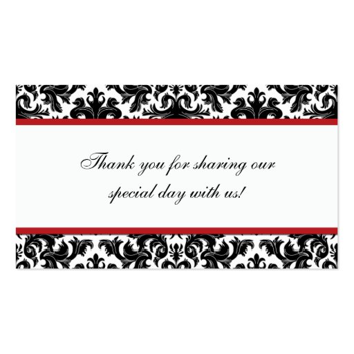 Red Black White Damask Joined Hearts Favor Tag Business Card Template (back side)