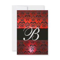 RED BLACK WHITE  DAMASK MONOGRAM RSVP INVITES