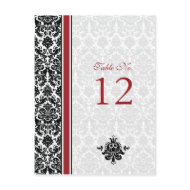 Red, Black, White Damask Table Number Card postcard