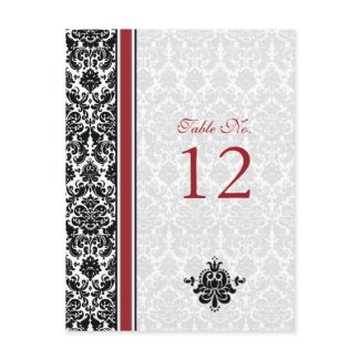Red, Black, White Damask Table Number Card postcard