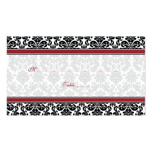 Red, Black, White Damask Wedding Place Cards Business Cards (front side)