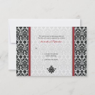 Red Black White Damask Wedding Reply Card Invite by wasootch