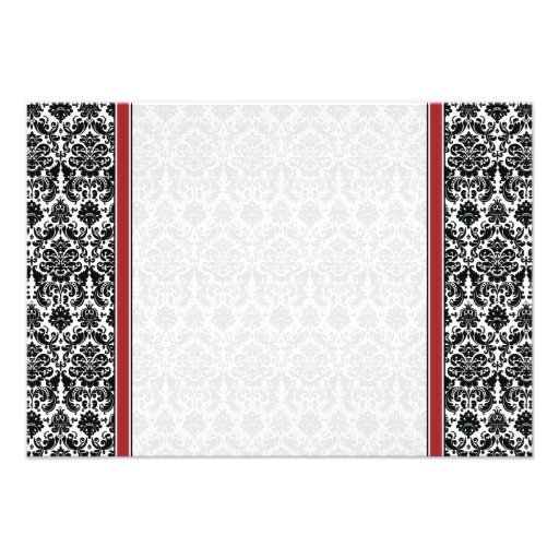 Red, Black, White Damask Wedding Reply Card Invite