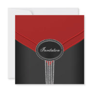 Red Black White Diamond Black Tie Party invitation