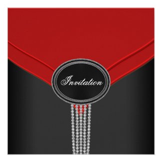 Red Black White Diamond Black Tie Party Personalized Invitation