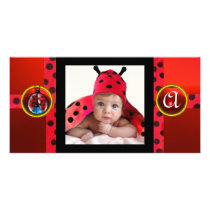 RED BLACK WHITE LADYBUG MONOGRAM PHOTO TEMPLATE PERSONALIZED PHOTO CARD