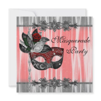 Red Black White Masquerade Party Personalized Invitation