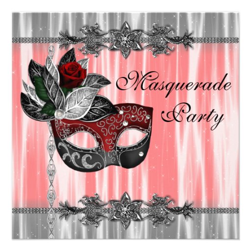 Red Black White Masquerade Party Personalized Invitation