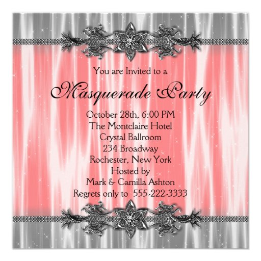 Red Black White Masquerade Party Personalized Invitation