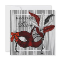 Red Black White Masquerade Party Invites