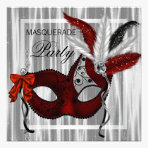 Red Black White Masquerade Party invitations