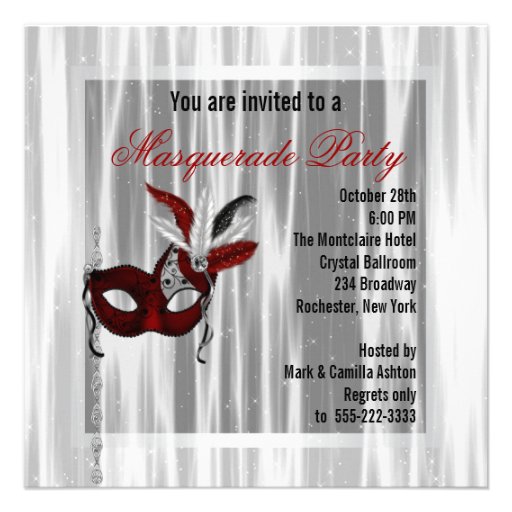 Red Black White Masquerade Party Invites