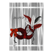 Red Black White Masquerade Party RSVP Personalized Announcement