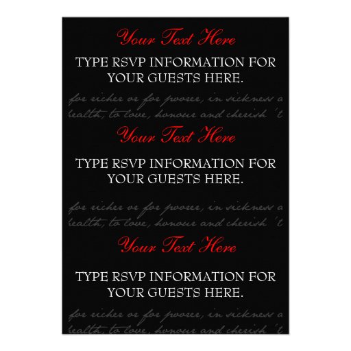 Red, Black, White Rose RSVP cards Personalized Invitations