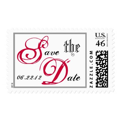 RED BLACK WHITE Save the Date Wedding Postage stamp