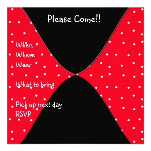 Red Black White Spots 13th Birthday Sleepover Invites
