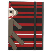 Red Black White Striped Sock Monkey Girl Sitting iPad Folio Cases