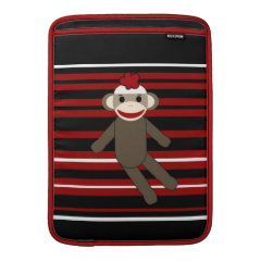 Red Black White Striped Sock Monkey Girl Sitting MacBook Air Sleeve
