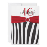 Red, Black, White Zebra 16th Birthday Invitation