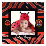 RED BLACK WHITE ZEBRA FUR ,LADYBUG  Photo Template Personalized Announcements