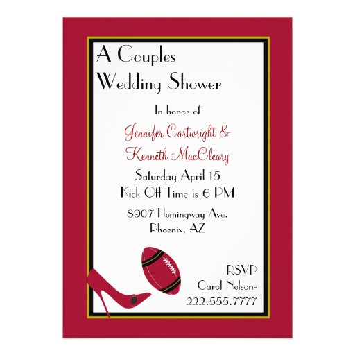 Red, Black & Yellow Football Couples Shower Personalized Invite (front side)
