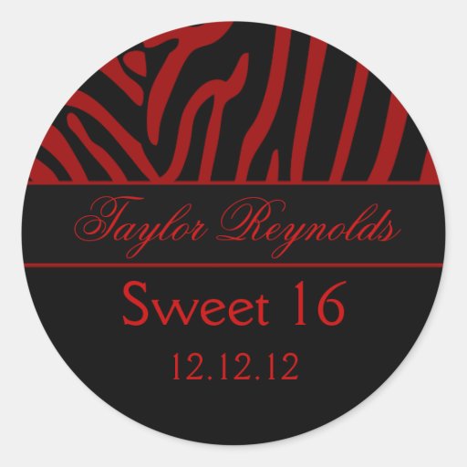 Red Black Zebra Sweet 16 Sticker