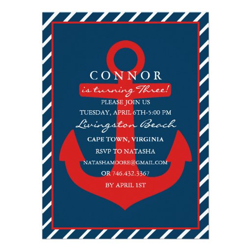 Red & Blue Anchor Birthday Invitation