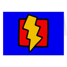 Red Blue and Yellow Lightning Bolt Greeting Cards