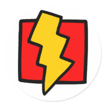 Red Blue and Yellow Lightning Bolt Round Stickers