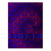 Red & blue damask swirl post cards