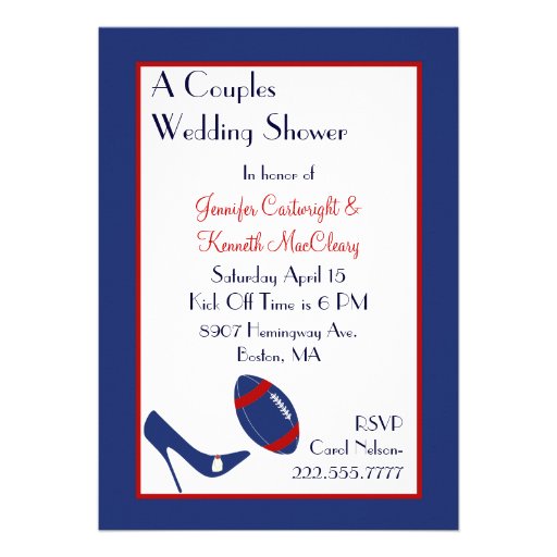 Red & Blue Football Couples Wedding Shower Personalized Invites (front side)