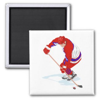 Red Blue Ice Hockey Player Fridge Magnets