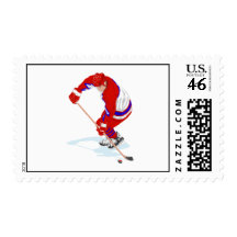 Red Blue Ice Hockey Player Postage Stamp