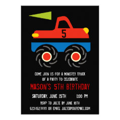 Red Blue Monster Truck Birthday Party Invitations