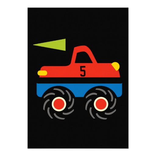 Red Blue Monster Truck Birthday Party Invitations