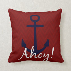 Red & Blue Nautical Anchor Ahoy! Throw Pillow
