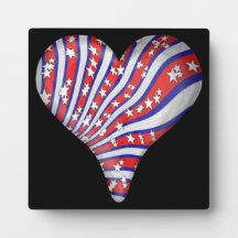 Red Blue Ribbon Heart Photo Plaques