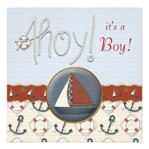 Red Blue Sailboat Baby Shower Custom Invite