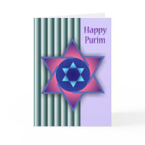 Red & Blue Star of David Happy Purim Card