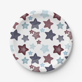 Red Blue Watercolor Stars 7 Inch Paper Plate