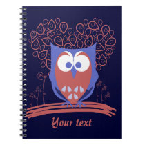 Red Blue Whimsical Cute Owl spiral bound notebook notebooks