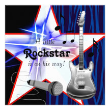 Red Blue Zebra Rockstar Baby Boy Shower Custom Announcements