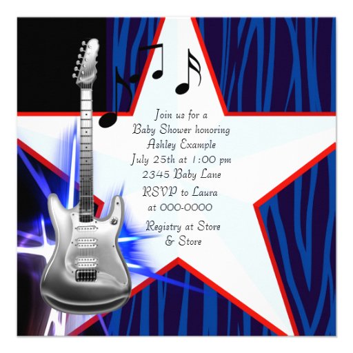 Red Blue Zebra Rockstar Baby Boy Shower Custom Announcements