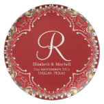 Red Bohemian Batik Monogram Wedding Gift Plate