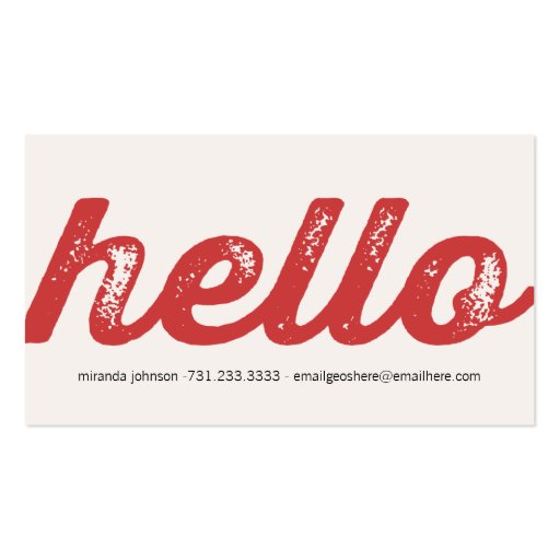 Red Bold Hello Design Calling Cards Business Card Templates (front side)