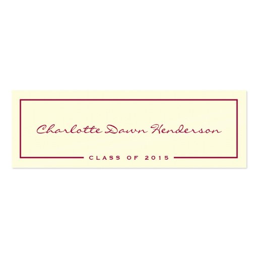 Red border ecru graduation announcement name card business card (front side)
