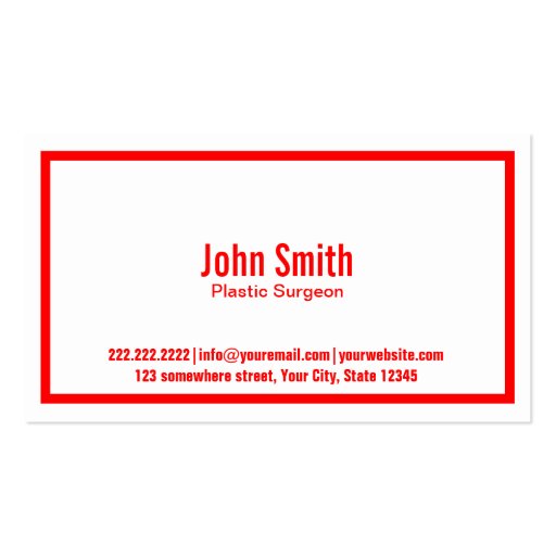Red Border Plastic Surgeon Business Card (front side)