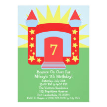 Red Bounce On Over Bounce House Birthday Party Custom Announcements