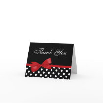 Red Bow Black Polka Dots Thank You Greeting Card